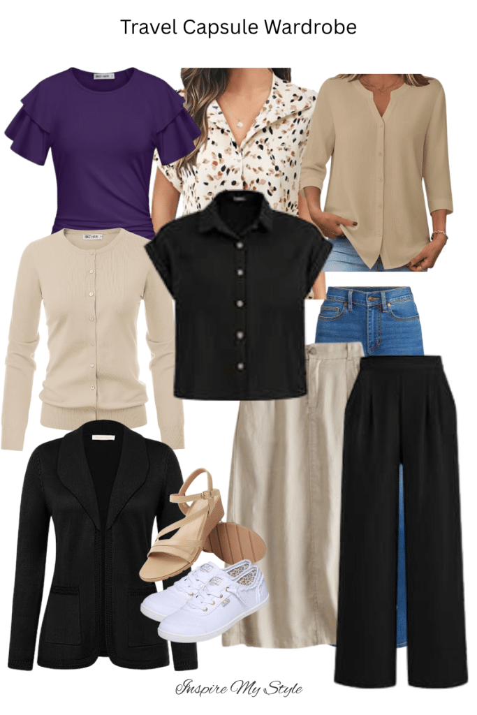 a sample of a travel capsule wardrobe for women over 70